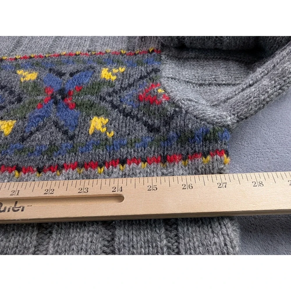 Eddie Bauer Mens Grey Ribbed Fair Isle Crew Neck Wool Blend Sweater XL - Picture 2 of 9